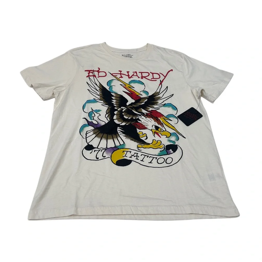 Ed Hardy Men’s Eagle Ivory T Shirt Top Size M NWT - Picture 1 of 4